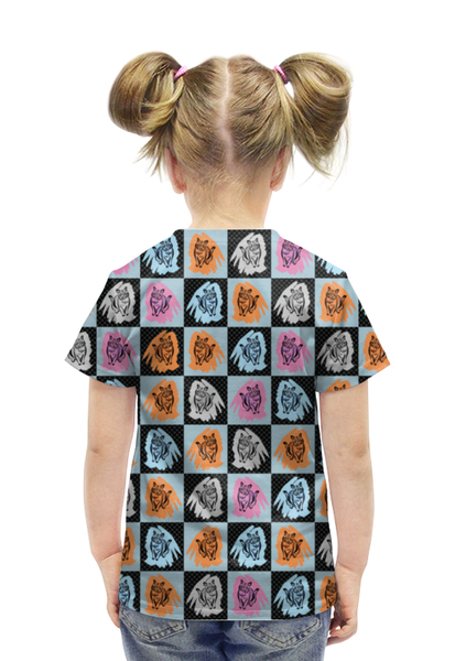 Заказать детскую футболку в Москве. Футболка с полной запечаткой для девочек Коты в клеточку от PolinaPo - готовые дизайны и нанесение принтов.