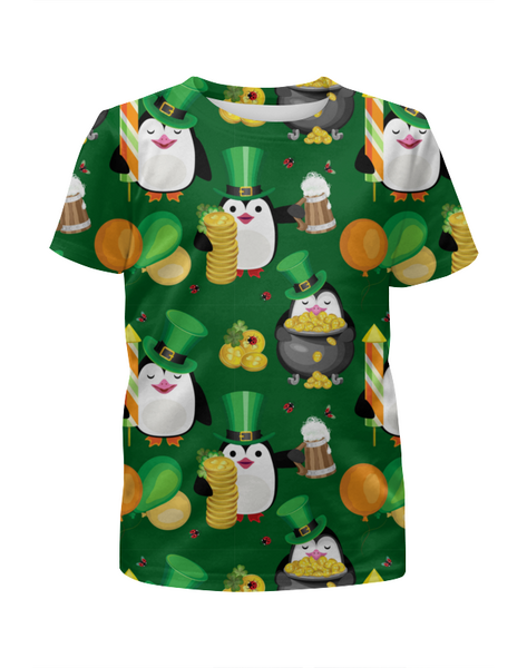 Заказать детскую футболку в Москве. Футболка с полной запечаткой для девочек Веселые пингвины от IrinkaArt  - готовые дизайны и нанесение принтов.