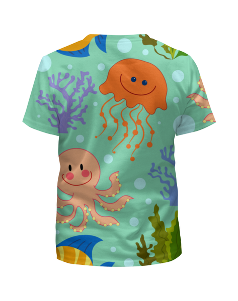 Заказать детскую футболку в Москве. Футболка с полной запечаткой для девочек Океан от T-shirt print  - готовые дизайны и нанесение принтов.