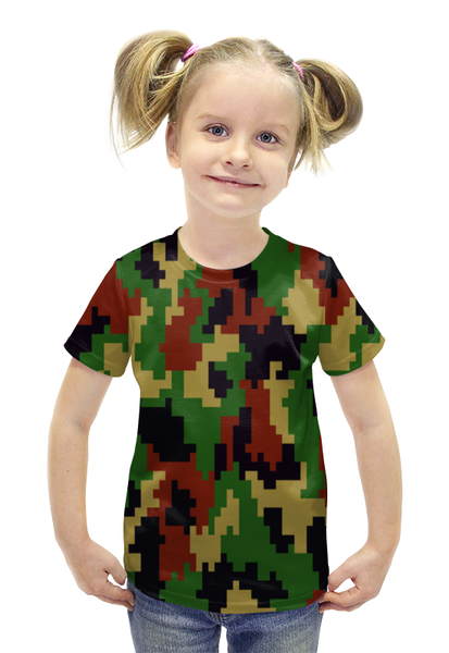 Заказать детскую футболку в Москве. Футболка с полной запечаткой для девочек Цветной камуфляж от THE_NISE  - готовые дизайны и нанесение принтов.