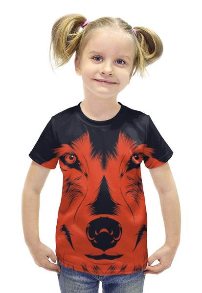 Заказать детскую футболку в Москве. Футболка с полной запечаткой для девочек Волк Красный от Виктор Гришин - готовые дизайны и нанесение принтов.