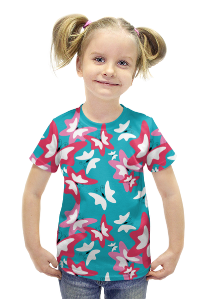 Заказать детскую футболку в Москве. Футболка с полной запечаткой для девочек бабочки в небе от irinavk - готовые дизайны и нанесение принтов.