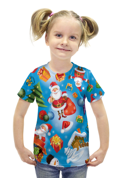 Заказать детскую футболку в Москве. Футболка с полной запечаткой для девочек Гора подарков от THE_NISE  - готовые дизайны и нанесение принтов.
