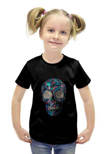 Заказать детскую футболку в Москве. Футболка с полной запечаткой для девочек Череп со стразами от cherdantcev - готовые дизайны и нанесение принтов.