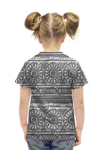 Заказать детскую футболку в Москве. Футболка с полной запечаткой для девочек Черно-белый орнамент от THE_NISE  - готовые дизайны и нанесение принтов.