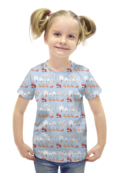 Заказать детскую футболку в Москве. Футболка с полной запечаткой для девочек Снежный пейзаж от THE_NISE  - готовые дизайны и нанесение принтов.