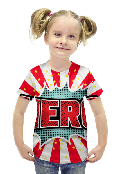 Заказать детскую футболку в Москве. Футболка с полной запечаткой для девочек HEROO от Jimmy Flash - готовые дизайны и нанесение принтов.