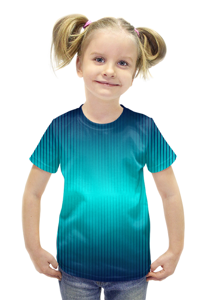 Заказать детскую футболку в Москве. Футболка с полной запечаткой для девочек Синие полосы от THE_NISE  - готовые дизайны и нанесение принтов.