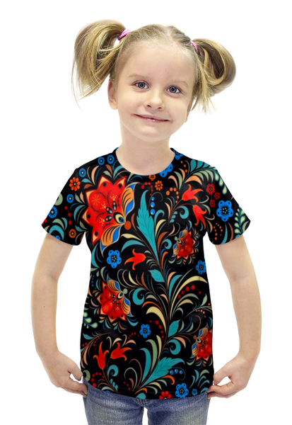 Заказать детскую футболку в Москве. Футболка с полной запечаткой для девочек Цветочная роспись от THE_NISE  - готовые дизайны и нанесение принтов.