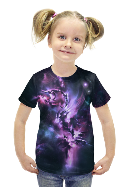 Заказать детскую футболку в Москве. Футболка с полной запечаткой для девочек Галактика от meteorol - готовые дизайны и нанесение принтов.