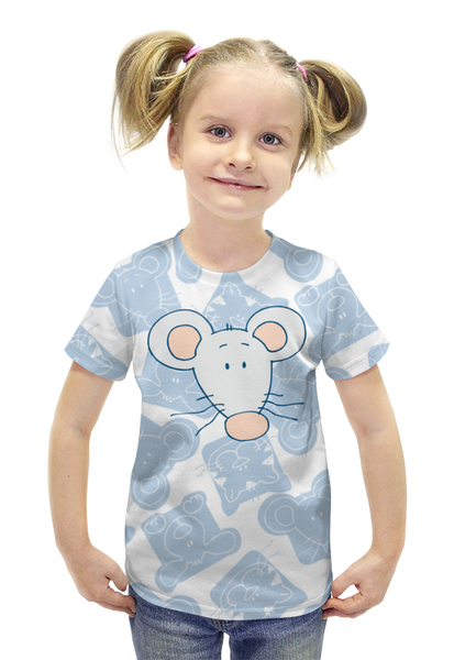 Заказать детскую футболку в Москве. Футболка с полной запечаткой для девочек Мышонок от T-shirt print  - готовые дизайны и нанесение принтов.
