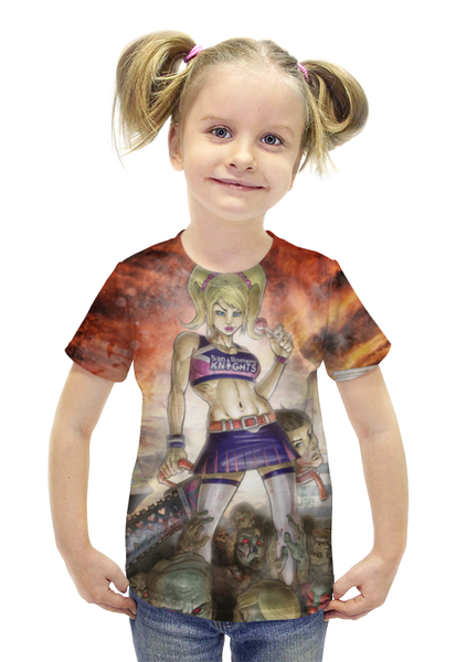 Заказать детскую футболку в Москве. Футболка с полной запечаткой для девочек Убей зомби от Иван - готовые дизайны и нанесение принтов.