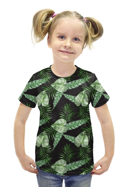 Заказать детскую футболку в Москве. Футболка с полной запечаткой для девочек листья от THE_NISE  - готовые дизайны и нанесение принтов.
