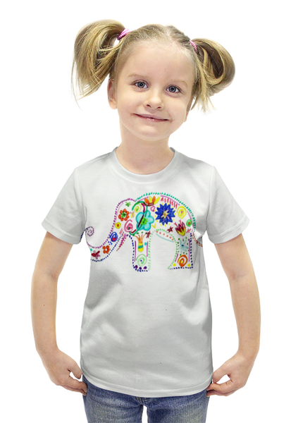 Заказать детскую футболку в Москве. Футболка с полной запечаткой для девочек Слоник от mrs-snit@yandex.ru - готовые дизайны и нанесение принтов.