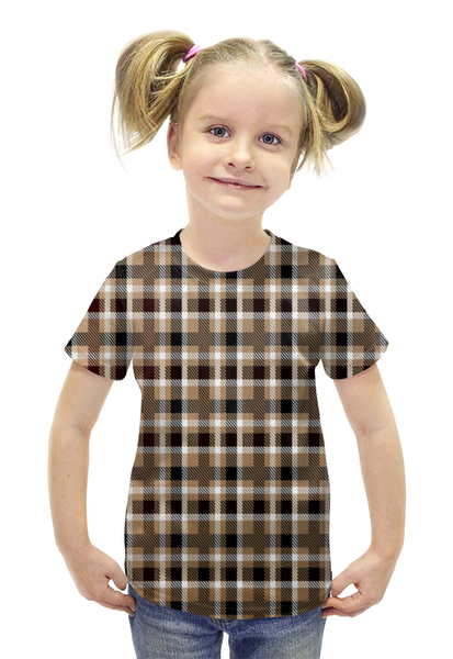 Заказать детскую футболку в Москве. Футболка с полной запечаткой для девочек Коричневая клетка от THE_NISE  - готовые дизайны и нанесение принтов.
