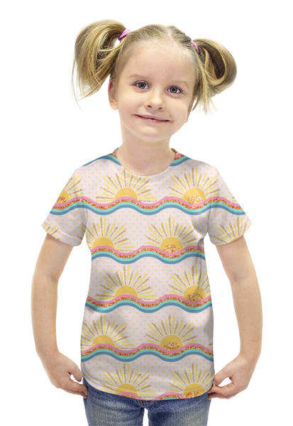 Заказать детскую футболку в Москве. Футболка с полной запечаткой для девочек солнце от THE_NISE  - готовые дизайны и нанесение принтов.
