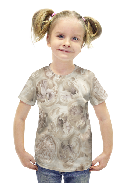 Заказать детскую футболку в Москве. Футболка с полной запечаткой для девочек Белые цветы от THE_NISE  - готовые дизайны и нанесение принтов.