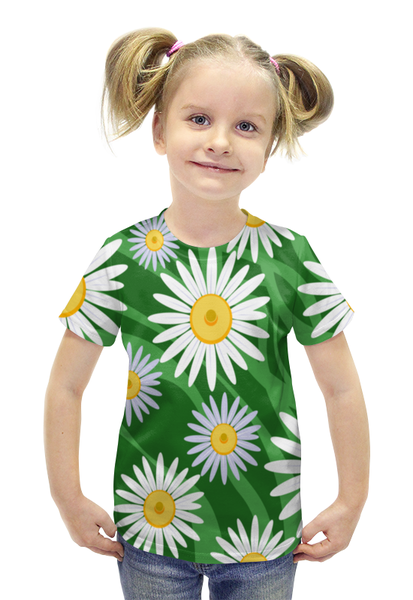 Заказать детскую футболку в Москве. Футболка с полной запечаткой для девочек Ромашки от THE_NISE  - готовые дизайны и нанесение принтов.