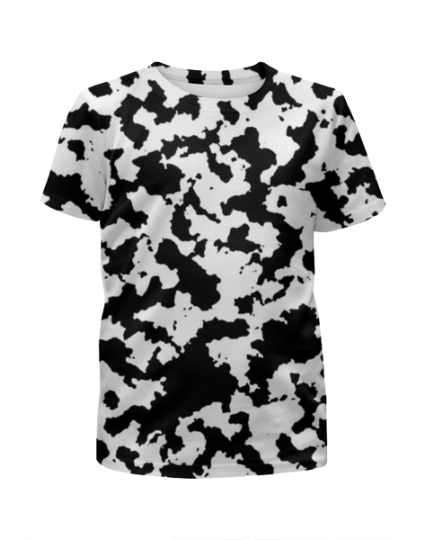 Заказать детскую футболку в Москве. Футболка с полной запечаткой для девочек Чёрно-Белый Камуфляж от armyshop - готовые дизайны и нанесение принтов.