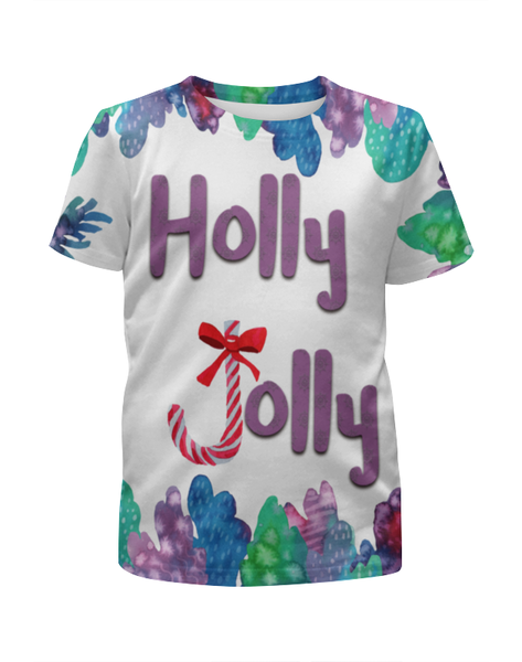 Заказать детскую футболку в Москве. Футболка с полной запечаткой для девочек Holly Jolly от THE_NISE  - готовые дизайны и нанесение принтов.
