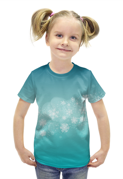 Заказать детскую футболку в Москве. Футболка с полной запечаткой для девочек Новогодняя от FireFoxa - готовые дизайны и нанесение принтов.