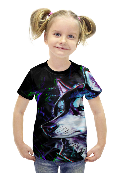 Заказать детскую футболку в Москве. Футболка с полной запечаткой для девочек Волк Стиль от  PRO_DESIGN - готовые дизайны и нанесение принтов.