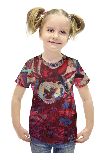 Заказать детскую футболку в Москве. Футболка с полной запечаткой для девочек Зевс (красный) от Galina Museridze - готовые дизайны и нанесение принтов.