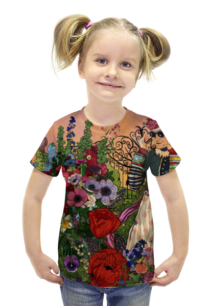 Заказать детскую футболку в Москве. Футболка с полной запечаткой для девочек Герда в волшебном саду от Alexandra Belyavskaya - готовые дизайны и нанесение принтов.
