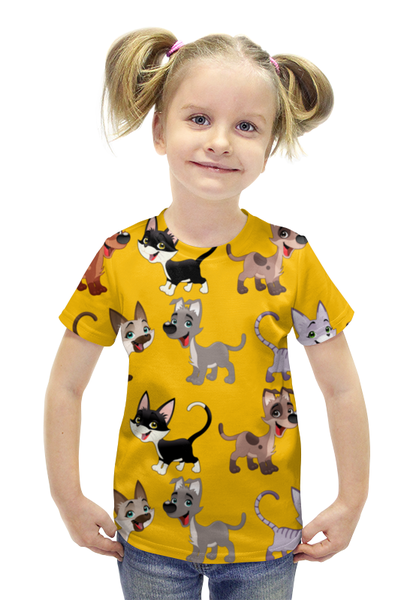 Заказать детскую футболку в Москве. Футболка с полной запечаткой для девочек Котёнок и щенок от Yaroslava - готовые дизайны и нанесение принтов.