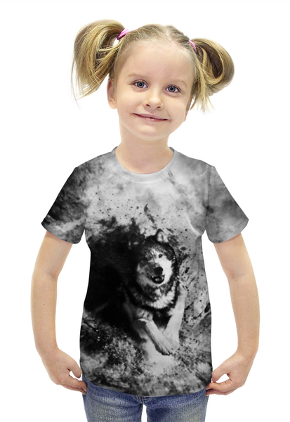 Заказать детскую футболку в Москве. Футболка с полной запечаткой для девочек Волк Хищник от  PRO_DESIGN - готовые дизайны и нанесение принтов.