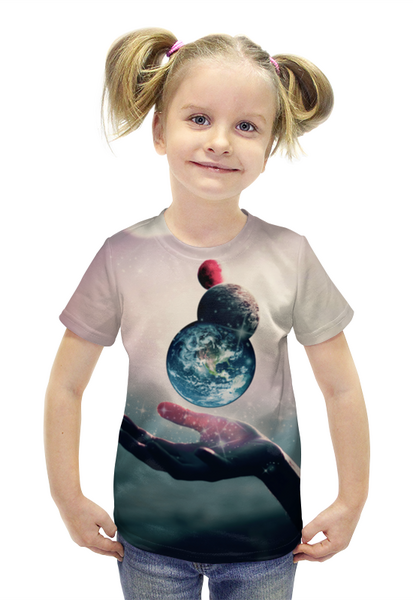 Заказать детскую футболку в Москве. Футболка с полной запечаткой для девочек Планеты от Дана Столыпина - готовые дизайны и нанесение принтов.