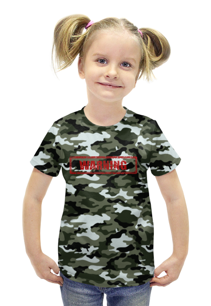 Заказать детскую футболку в Москве. Футболка с полной запечаткой для девочек Камуфляж "Warning" от Аня Лукьянова - готовые дизайны и нанесение принтов.
