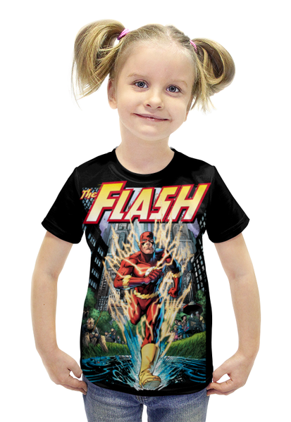 Заказать детскую футболку в Москве. Футболка с полной запечаткой для девочек Флэш (Flash) от printik - готовые дизайны и нанесение принтов.