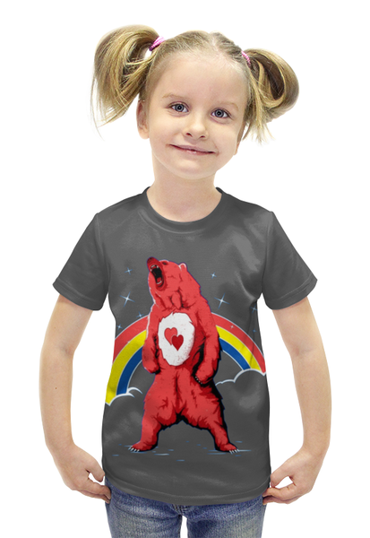 Заказать детскую футболку в Москве. Футболка с полной запечаткой для девочек Влюблённый медведь от Leichenwagen - готовые дизайны и нанесение принтов.