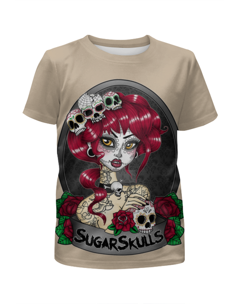 Заказать детскую футболку в Москве. Футболка с полной запечаткой для девочек Sugar skull girl от Leichenwagen - готовые дизайны и нанесение принтов.