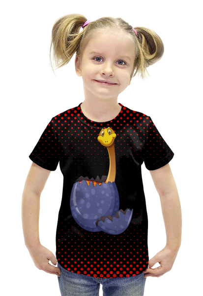 Заказать детскую футболку в Москве. Футболка с полной запечаткой для девочек Счастливое яйцо динозавра от Amerikanka - готовые дизайны и нанесение принтов.