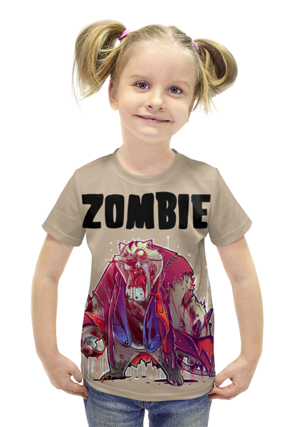Заказать детскую футболку в Москве. Футболка с полной запечаткой для девочек Zombie Cat от Leichenwagen - готовые дизайны и нанесение принтов.