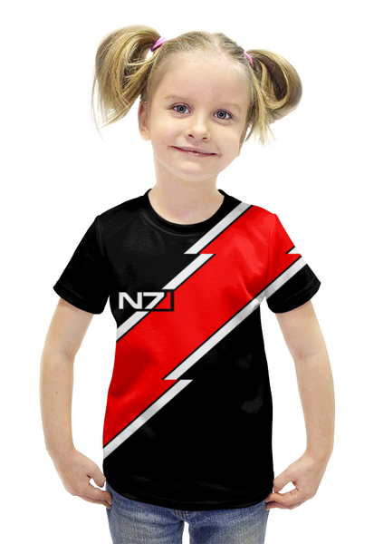 Заказать детскую футболку в Москве. Футболка с полной запечаткой для девочек N7 mass effect от galaxy secret - готовые дизайны и нанесение принтов.