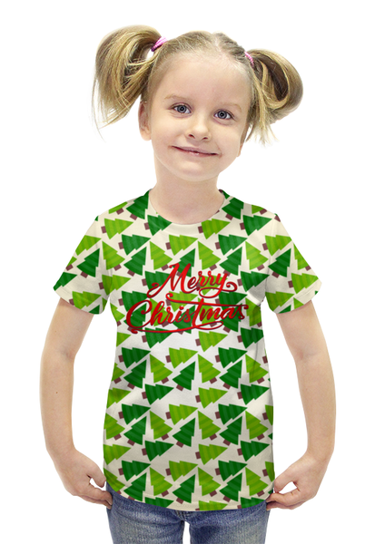 Заказать детскую футболку в Москве. Футболка с полной запечаткой для девочек Merry Christmas от THE_NISE  - готовые дизайны и нанесение принтов.