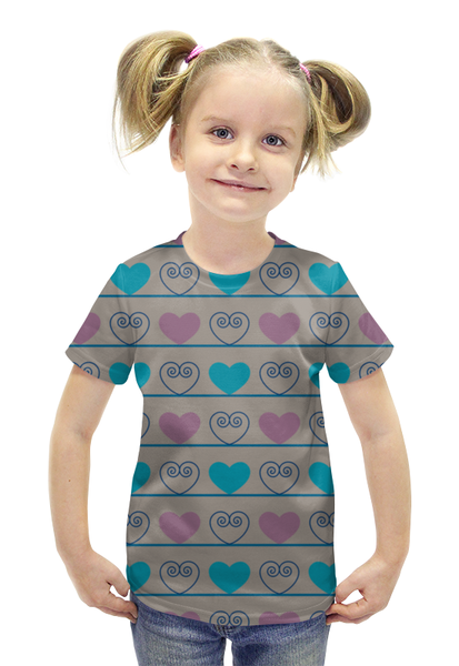 Заказать детскую футболку в Москве. Футболка с полной запечаткой для девочек Сердечки от ПРИНТЫ ПЕЧАТЬ  - готовые дизайны и нанесение принтов.