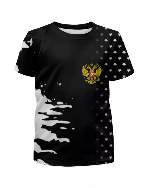 Заказать детскую футболку в Москве. Футболка с полной запечаткой для девочек Россия звёзды спорт от DeFive  - готовые дизайны и нанесение принтов.
