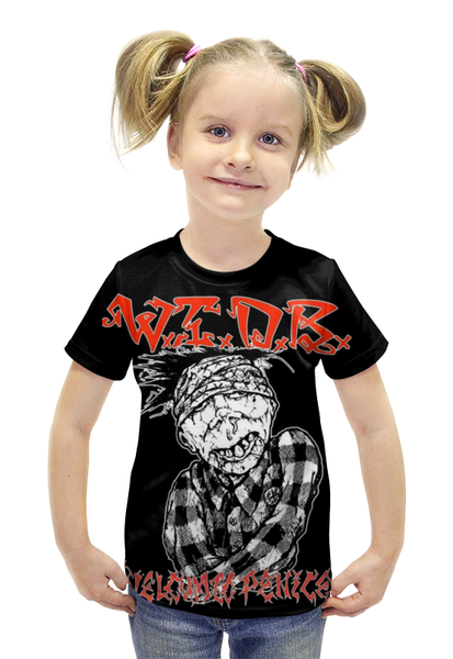 Заказать детскую футболку в Москве. Футболка с полной запечаткой для девочек Thrash metal art от Leichenwagen - готовые дизайны и нанесение принтов.