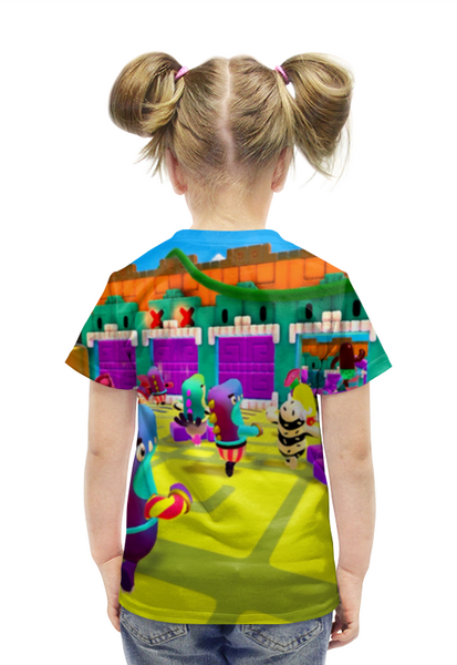 Заказать детскую футболку в Москве. Футболка с полной запечаткой для девочек Fall Guys от  PRO_DESIGN - готовые дизайны и нанесение принтов.