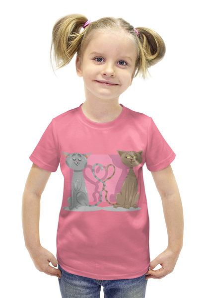 Заказать детскую футболку в Москве. Футболка с полной запечаткой для девочек Влюблённые коты от Ирина - готовые дизайны и нанесение принтов.