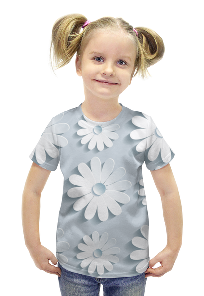 Заказать детскую футболку в Москве. Футболка с полной запечаткой для девочек Ромашки от queen  - готовые дизайны и нанесение принтов.