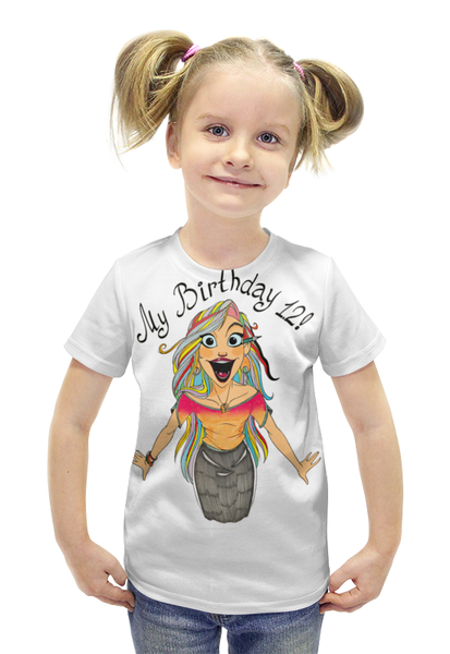 Заказать детскую футболку в Москве. Футболка с полной запечаткой для девочек my birthday от Vitaliy Shubin - готовые дизайны и нанесение принтов.