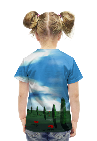 Заказать детскую футболку в Москве. Футболка с полной запечаткой для девочек Маковое поле от anomalica - готовые дизайны и нанесение принтов.