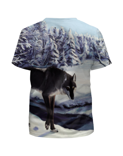 Заказать детскую футболку в Москве. Футболка с полной запечаткой для девочек Волк в лесу от  PRO_DESIGN - готовые дизайны и нанесение принтов.