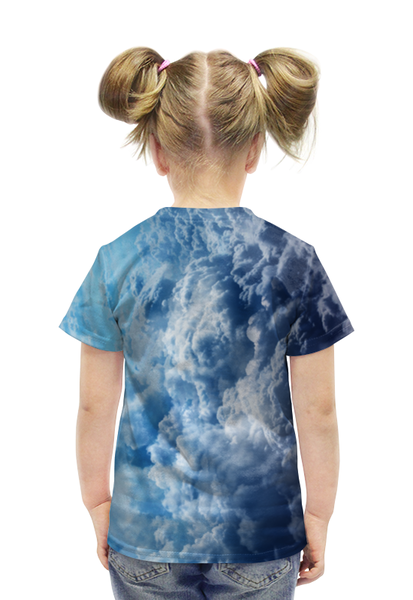 Заказать детскую футболку в Москве. Футболка с полной запечаткой для девочек Облака от trugift - готовые дизайны и нанесение принтов.