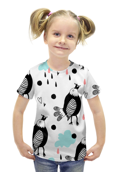 Заказать детскую футболку в Москве. Футболка с полной запечаткой для девочек Птички от THE_NISE  - готовые дизайны и нанесение принтов.